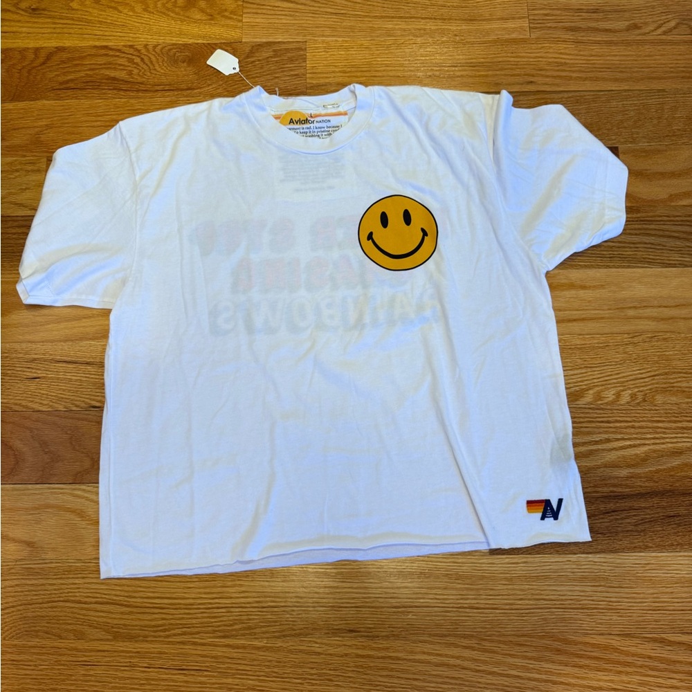 Aviator Nation White Smiley Face T-Shirt